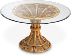 Masa rotunda design LUX, Ratan natural, Sticla, Colony