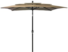 vidaXL Umbrelă de soare 3 niveluri, stâlp aluminiu, taupe, 2,5x2,5 m