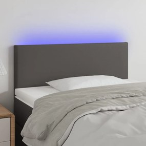 vidaXL Tăblie de pat cu LED, gri, 100x5x78/88 cm, piele ecologică