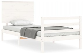 3195187 vidaXL Cadru de pat cu tăblie single, alb, lemn masiv