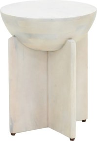 Masuta Laterala Rotunda Jelina Lemn Masiv De Mango Alb D40x50 Cm