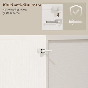 HOMCOM Servantă de Bucătărie Rustică 180 cm, Dulap cu Priză de Alimentare, Lumini LED, Suport pentru Sticle, Suprafață pentru Cuptor cu Microunde, Rafturi Deschise, Uși Glisante, Orificiu pentru Cabluri, Alb | Aosom Romania