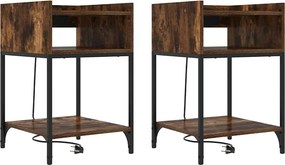 vidaXL Dulap de noapte cu raft 2 pcs Stejar fumuriu 40 x 40 x 61 cm