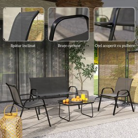 Outsunny Set Mobilier de Grădină din 4 Piese cu Canapea, 2 Scaune Stivuibile și Măsuță de Cafea, 113x66x79 cm, Negru | Aosom Romania