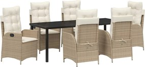 vidaXL Set de masă pentru grădină cu pernă 7 pcs Bej poliratan