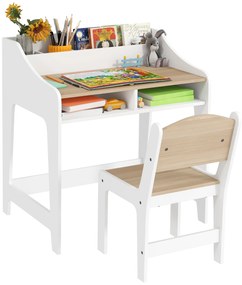 AIYAPLAY Set birou si scaun pentru copii 3-8 ani cu compartimente si rafturi deschise, efect lemn natural | Aosom Romania