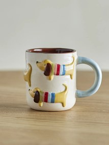 Cană din ceramică artizanală, natur, pictată manual cu ilustrații câini, 8x8 cm, 170 ml, „Charlie"