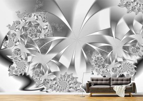 Tapet Premium Canvas - Flori gri abstract