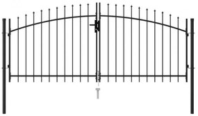 Poarta de gard cu usa dubla varf ascutit negru 3x1,25 m otel