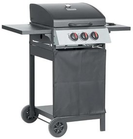 Gratar gradina, grill dreptunghiular, cu gaz, 2+1 arzatoare, cu roti, capac, rafturi, 97x60x100 cm, Valencia