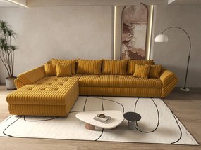 Colțar extensibil dumonde cu ladă de depozitare si sezut confortabil din spuma high-density, Loana XL Ambience Mustar 335x185 cm