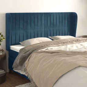vidaXL Tăblie pat cu urechi albastru închis 163x23x118/128 cm catifea