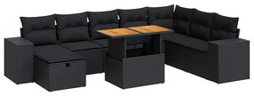 3328098 vidaXL Set mobilier grădină perne 9 piese negru poliratan/lemn acacia