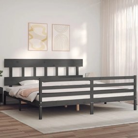 3195178 vidaXL Cadru pat cu tăblie 200x200 cm, gri, lemn masiv