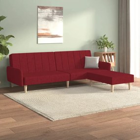 3080716 vidaXL Canapea extensibilă 2 locuri, cu taburet, roșu vin, textil