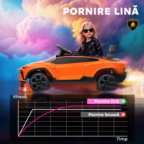 AIYAPLAY Mașină Electrică pentru Copii sub Licență Lamborghini cu Claxon și Telecomandă, 101.5x49x43 cm, Portocalie | Aosom Romania