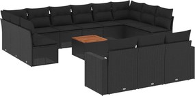 vidaXL Set mobilier de grădină cu perne, 14 piese, negru, poliratan