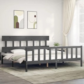 3193358 vidaXL Cadru pat cu tăblie 200x200 cm, gri, lemn masiv