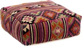 Puf kilim pătrat din iută, multicolor, cu dungi și romburi, țesut manual, 20 x 60 x 60 cm, „Indra”