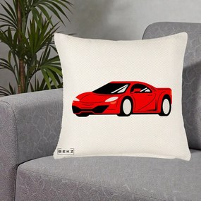 Perna Personalizata Masina Sport Rosie Grafic, 40x40 cm, Crem Reliefat, Husa Detasabila, Perna Inclusa, BEKZ®