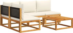 vidaXL Set canapele de grădină cu 5 piese și perne din lemn de salcâm și ratan