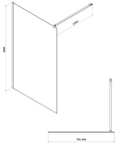 Paravan dus walk-in 80x200 cm Cersanit Mille, sticla securizata, profil negru 800x2000 mm, Negru mat