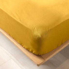 Cearceaf galben din bumbac organic cu elastic 160x200 cm Biolina – douceur d'intérieur