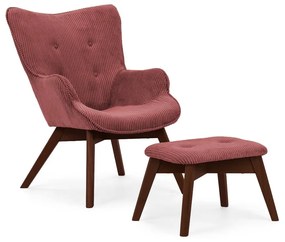 Fotoliu cu taburet roșu cu tapițerie din catifea reiată Niko – Ropez