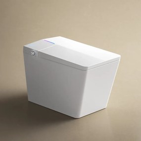 Smart WC 601 - Vas toaletă inteligentă cu Bideu Integrat, Rezervor Independent de Apă, Afișaj LED, Telecomandă, Spălare Automată, Deschidere/Închidere automată, Șezut Încălzit și Uscare aer cald, Ceramică, Alb