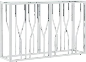 vidaXL Masă consolă, argintiu, 110x30x70 cm, oțel inoxidabil și sticlă