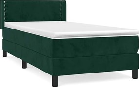 vidaXL Pat box spring cu saltea, verde închis, 100x200 cm, catifea