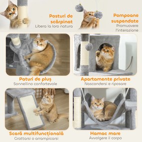 PawHut Arbore pentru Pisici cu Stinghie și Căsuță 48x48x192 cm Bej și Galben | Aosom Romania