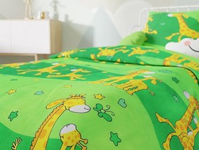 Lenjerie creponata pentru patut GIRAFFE verde