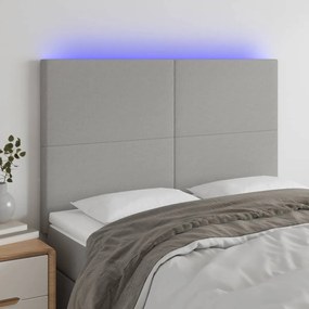 3122142 vidaXL Tăblie de pat cu LED, gri deschis, 144x5x118/128 cm, textil
