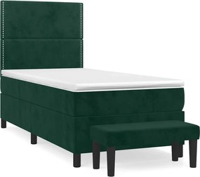 vidaXL Pat box spring cu saltea, verde închis, 100x200 cm, catifea