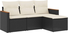 vidaXL Set mobilier de grădină cu perne, 4 piese, negru, poliratan