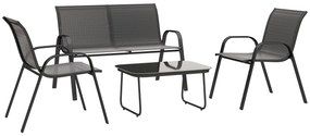Outsunny Set Mobilier de Grădină din 4 Piese cu Canapea, 2 Scaune Stivuibile și Măsuță de Cafea, 113x66x79 cm, Negru | Aosom Romania