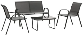 Outsunny Set Mobilier de Grădină din 4 Piese cu Canapea, 2 Scaune Stivuibile și Măsuță de Cafea, 113x66x79 cm, Negru | Aosom Romania