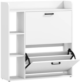 HOMCOM Dulap pentru pantofi slim cu 2 sertare rabatabile și 3 rafturi, Capacitate 15 perechi, 83x24x90.5 cm, Alb | Aosom Romania