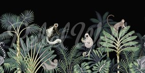 Fototapet, Jungle Monkeys, Black, Rebel Walls
