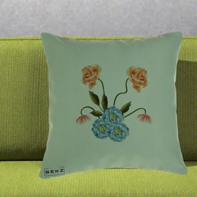 Perna Decorativa Trandafiri si Bujori Acuarela, 40x40 cm, Verde, Husa Detasabila, Perna Inclusa, BEKZ®