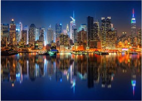 Tablou pe sticlă cu Manhattan noaptea (70x50 cm)