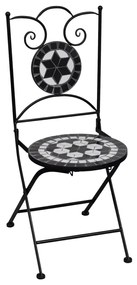 Set de bistro mozaic, 3 piese, negru  alb, placa ceramica Alb si negru, Patrat, 3
