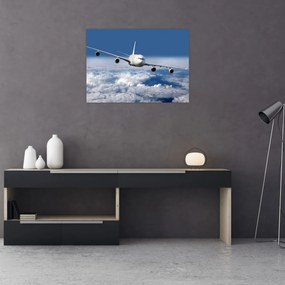Tablou pe sticlă - Avion în nori (70x50 cm)