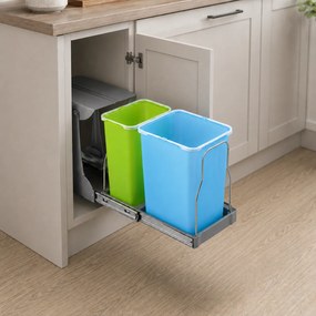 Coș gunoi încorporabil Patty 30 Ecomax, colectare selectivă, 16 l + 8 l Polipropilenă/Metal, Albastru/Verde, L:236 mm; H:360 mm; A:470 mm, 300 mm