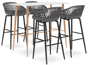 vidaXL Set mobilier de bar, 5 piese, alb și gri