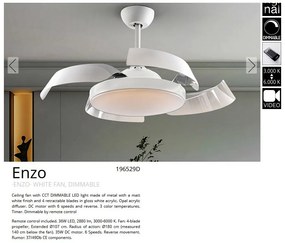 Lustra LED cu Ventilator si telecomanda, lame retractabile Enzo alb