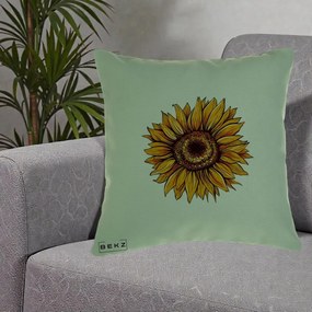 Perna Decorativa Floarea Soarelui Vibranta, 40x40 cm, Verde, Husa Detasabila, Perna Inclusa, BEKZ®