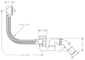 Instalatie de cada, Hansgrohe, Flexaplus, 52 cm, fara ornament