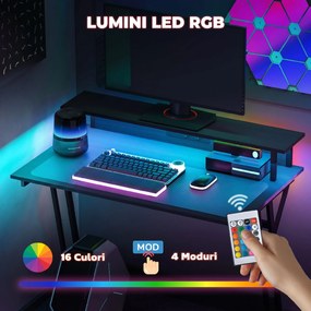 HOMCOM Birou de Gaming cu Lumini LED și Suport pentru Monitor, Masă Gaming cu Port USB și TYPE C, 100x60x88,5 cm, Negru | Aosom Romania